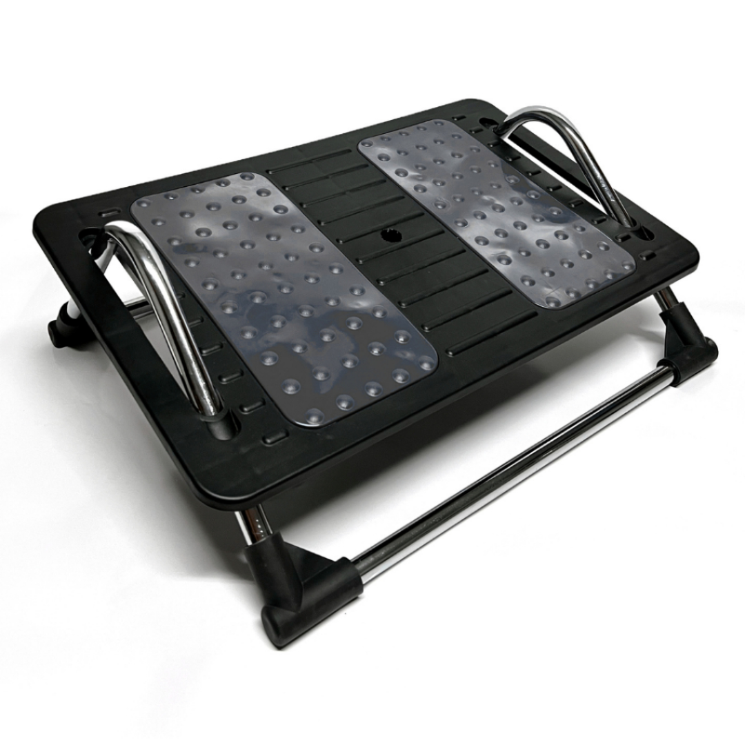 Apoio ergonômico Paceon StrongFoot com base inclinável e hastes cromadas para conforto e postura equilibrada