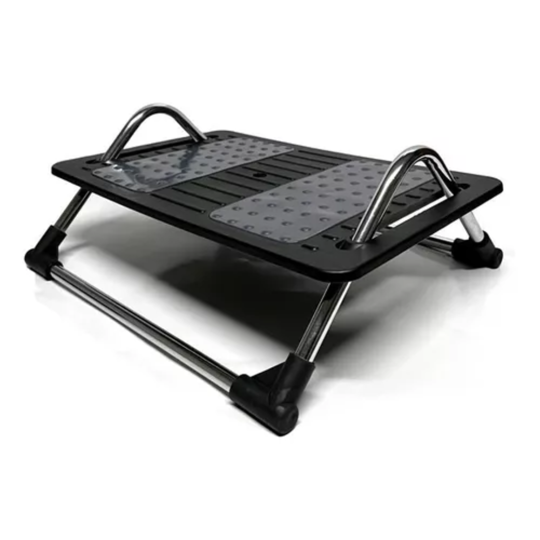 Apoio ergonômico Paceon StrongFoot com base inclinável e hastes cromadas para conforto e postura equilibrada