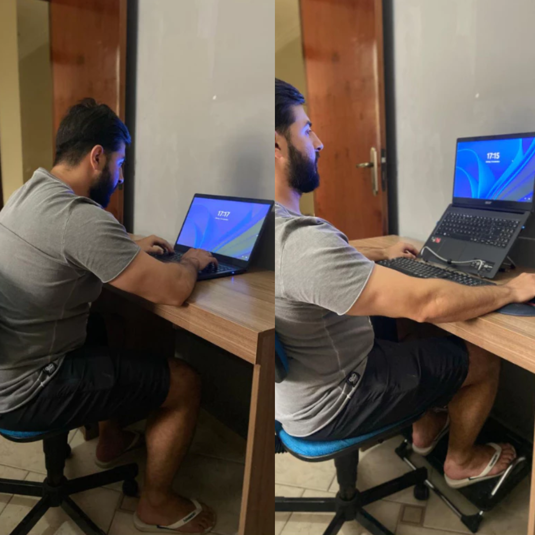 Apoio ergonômico Paceon StrongFoot com base inclinável e hastes cromadas para conforto e postura equilibrada