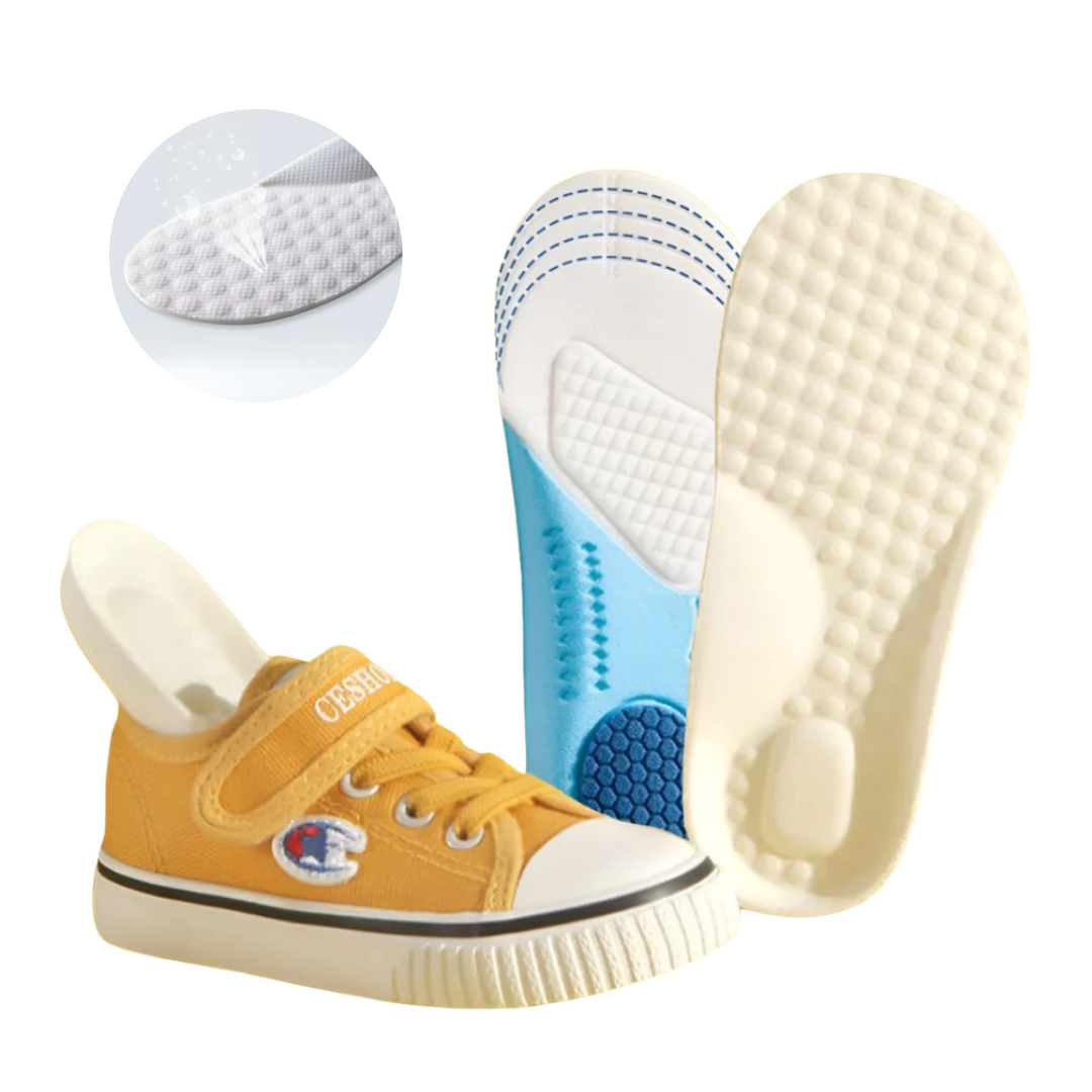 Palmilha ortopédica infantil MiniArco com suporte de arco, ideal para pés planos e conforto diário