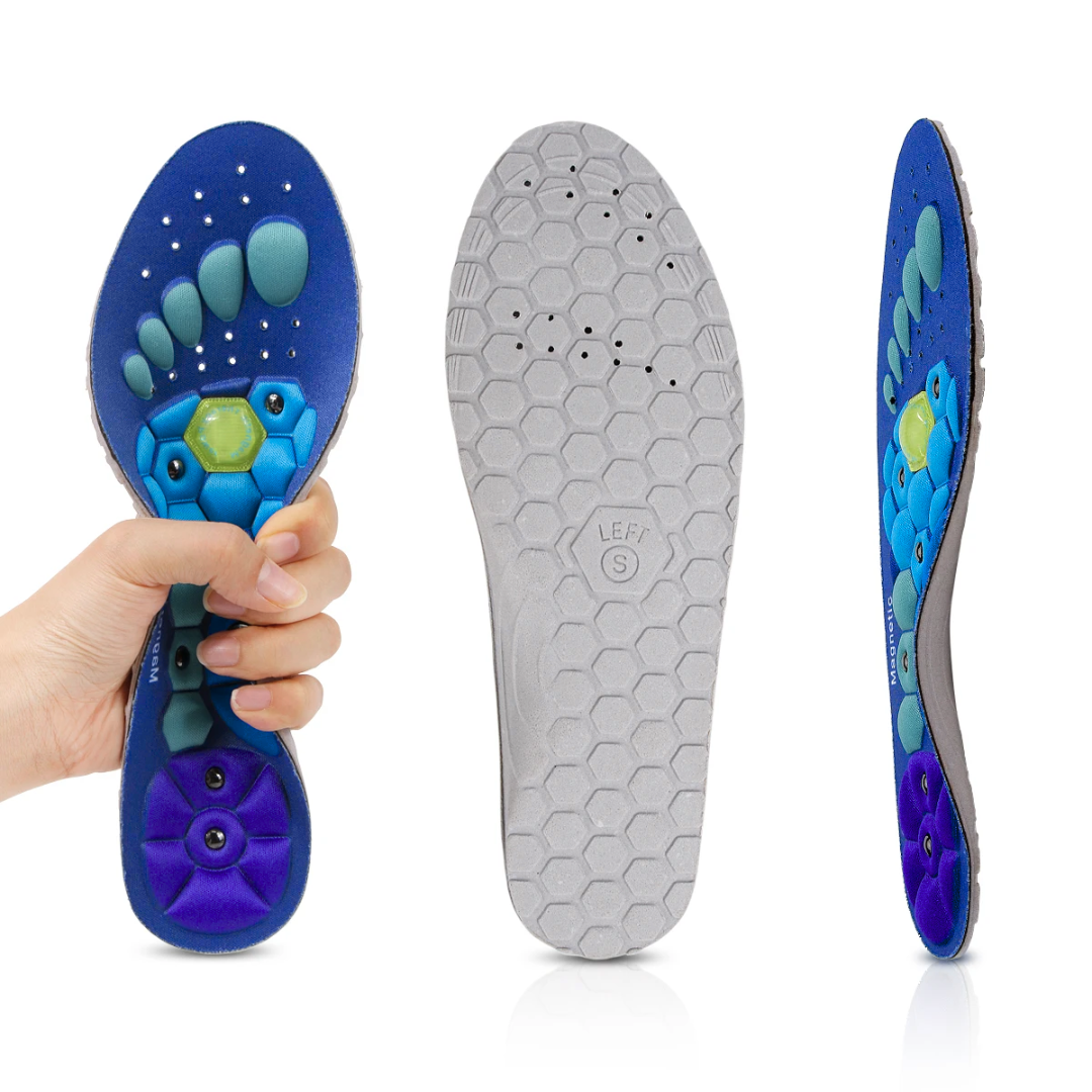 Palmilha com pontos relax para conforto ao caminhar e ajuste recortável