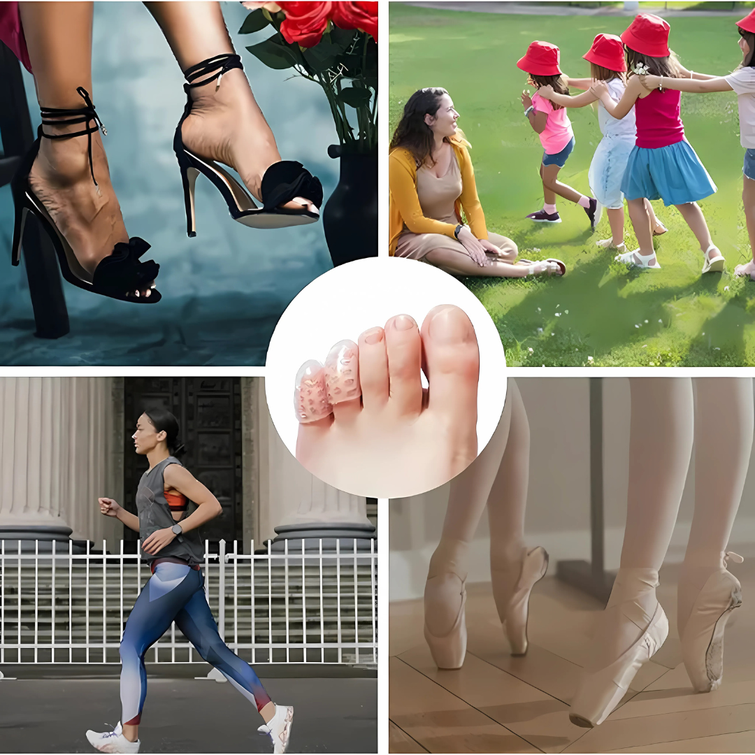 Protetor de silicone macio Paceon que se adapta aos dedos dos pés, oferecendo conforto e proteção ao caminhar.