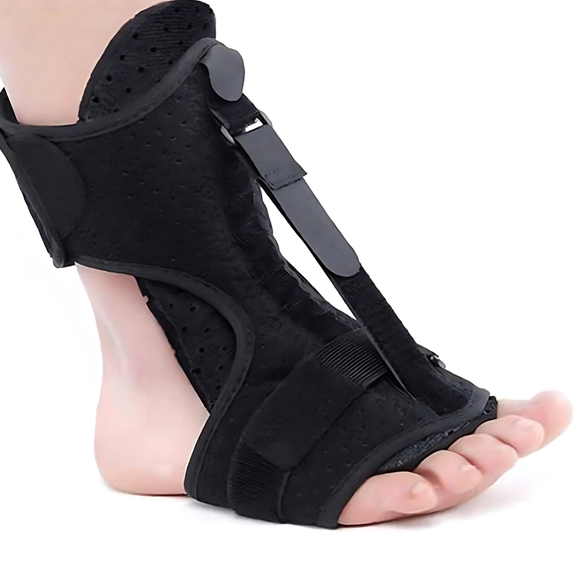 Suporte noturno ajustável Paceon com fecho em velcro, oferece estabilidade e conforto durante o descanso.